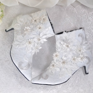 White Lace Bridal Boots: Handmade Floral Embroidered Wedding Shoes