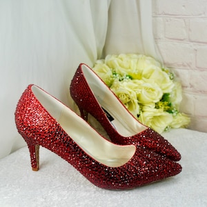 Handmade Ruby Red Crystal Heels: Sparkling Bridal Shoes
