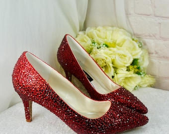 Ruby Crystal Slippers, Rhinestone Oz inspired Bridal Shoes