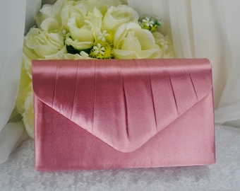 Dusky Pink Bride Satin Clutch Bag, Over 25 colours, Wedding Purse, Box Clutch, Bridal Bag, Evening Bag, Bridesmaid Handbag