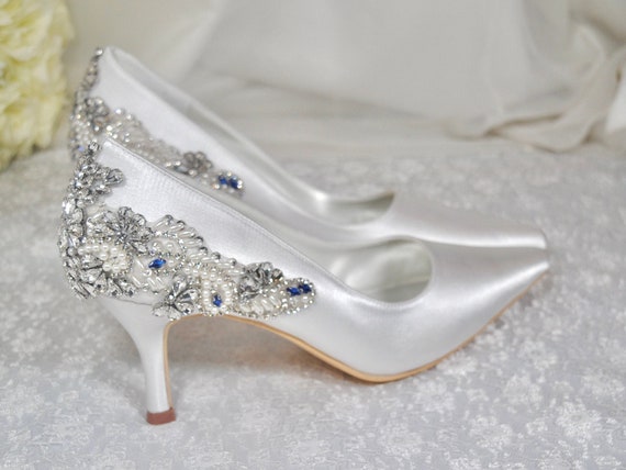 White bridal hotsell shoes with rhinestones
