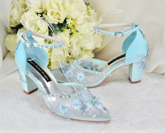 Buy Blue Suede Bridal Sandals With Floral Embroidery Wedding