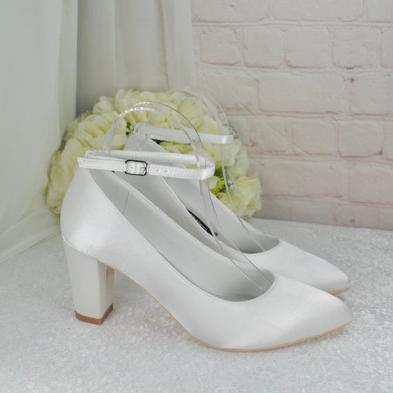 ivory satin dress shoes Perfect Bridal Ella Dyeable Ivory Satin Keshi Pearl Ankle Strap Court Shoes