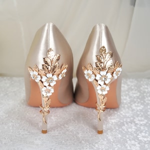 Simply Beautiful 'Cherry Blossom' Light Gold Embellished Bridal Wedding Shoes, Custom Orders Welcome