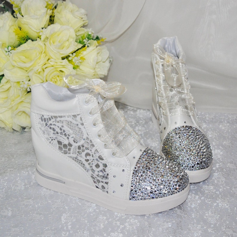 Wedding Shoes, Lace Wedding Wedge Trainer, Comfortable Sneakers Bride, Bridesmaid, Comfortable Bridal Pump image 6