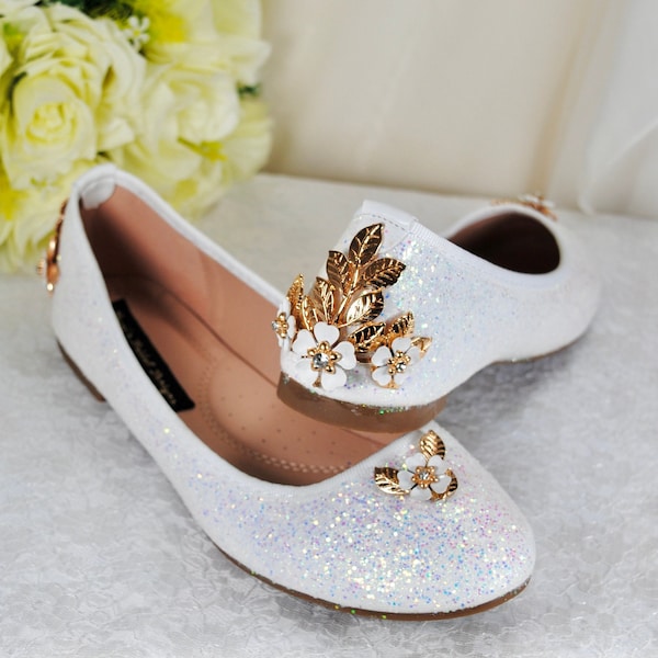 Wide Fit - Cherry Blossom Ballet Flats White Wedding Bridal Shoes Round Toe Sandals Bridesmaid Hen Do Engagement Party Vegan