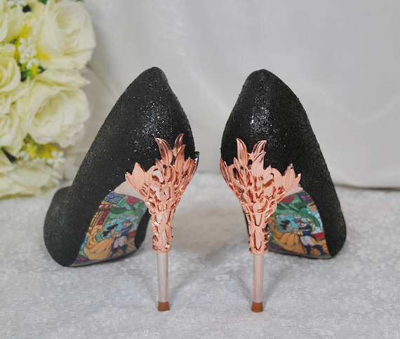 black dress rose gold heels Glitter Bridal Heels: Vine, Handmade Satin Pumps girls night outfit