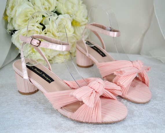 Pink wedding shoes block heel sale