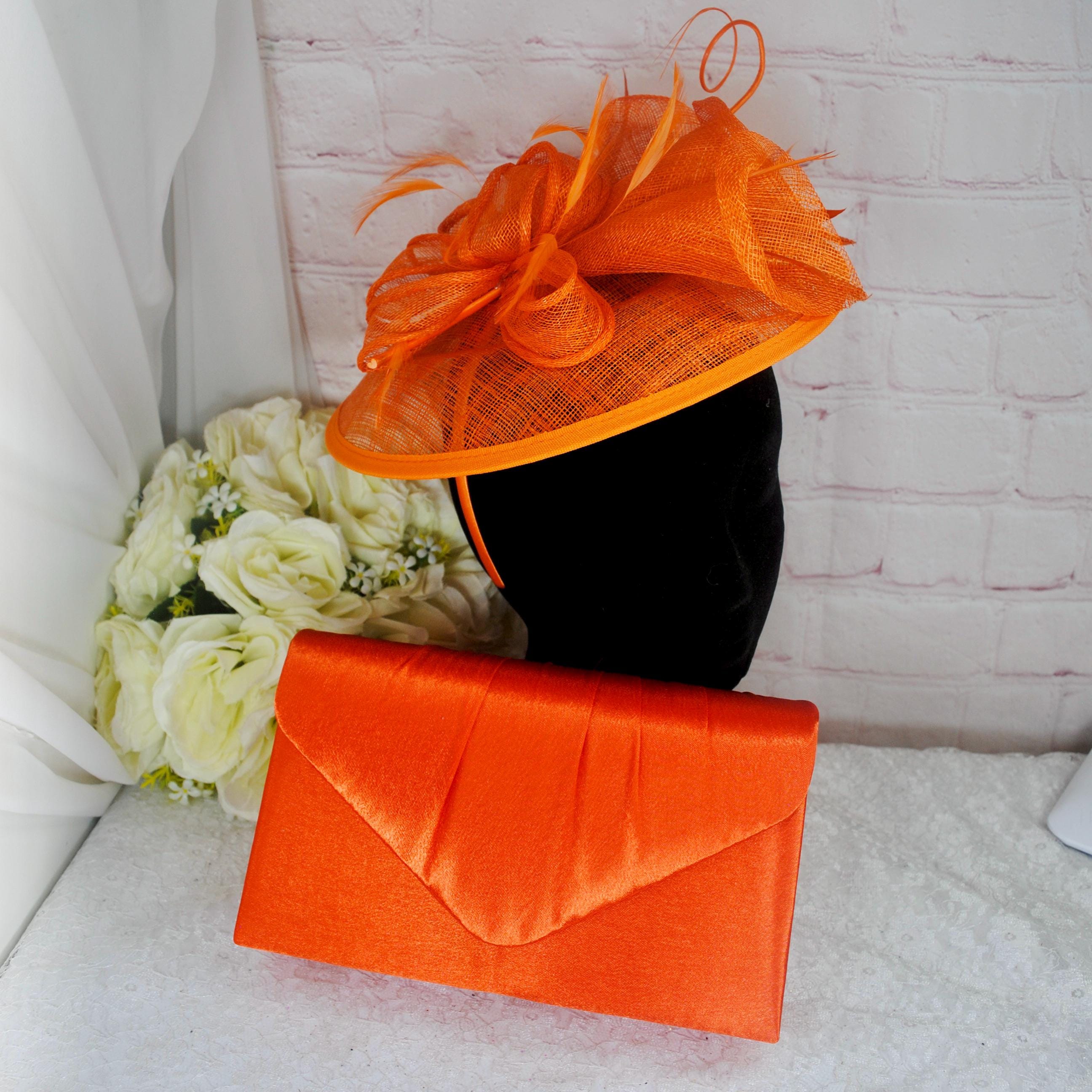 Orange Fascinator Hat and Clutch Bag: Bridal Set for Wedding 