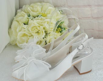 Ivory Satin Bridal Heels: Handmade Low Block Heel Wedding Shoes