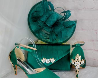 Fascinator Wedding Guest Shoes And Matching Bag Emerald Green