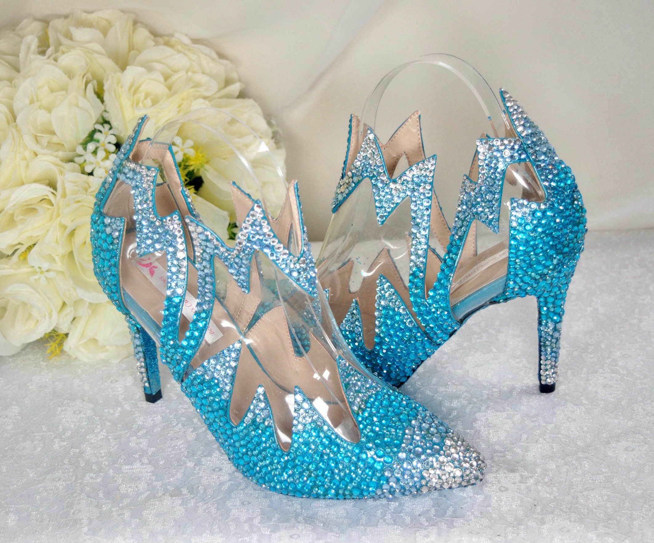 Bling Wedding Shoes, Ivory Satin and Lace Bridal Shoes With Rhinestones 