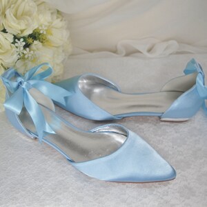 Light Blue Satin Pointy Toe flats, Wedding Shoes, Something Blue, Blue Bridesmaids Shoes