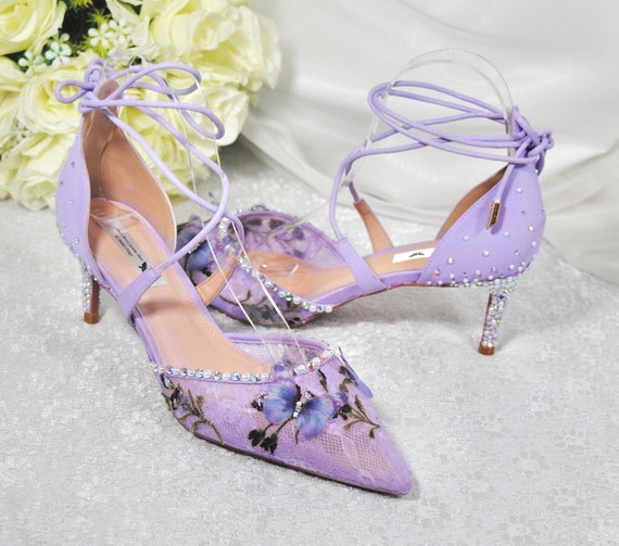Preciosos zapatos de novia lila con tacón bajo - Etsy España