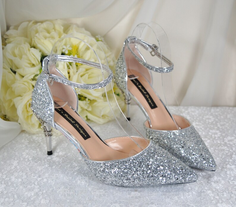 Silver Glitter WEDDING SHOES Cinderella Bridal Shoes Etsy