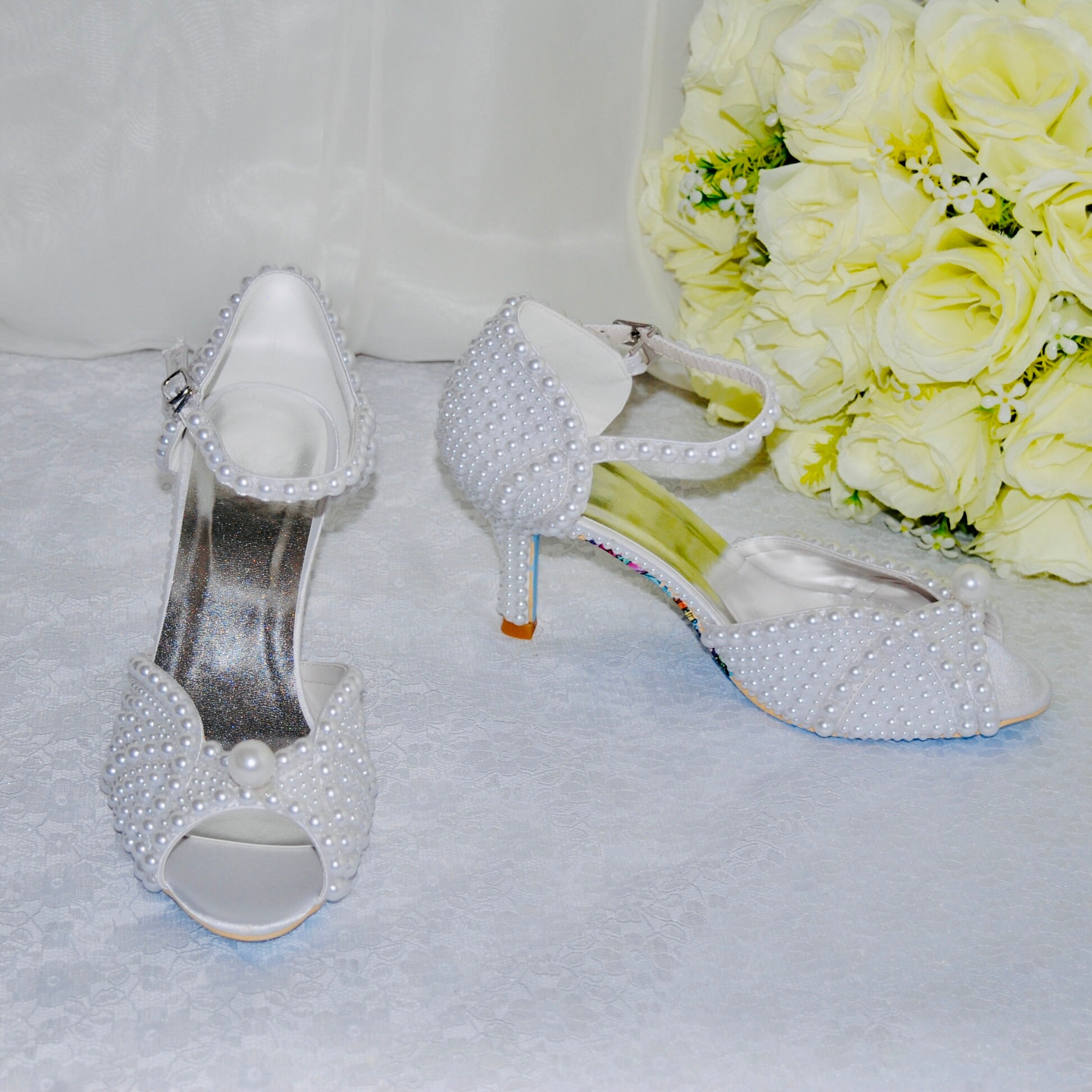 bridal white pearl flat sandals