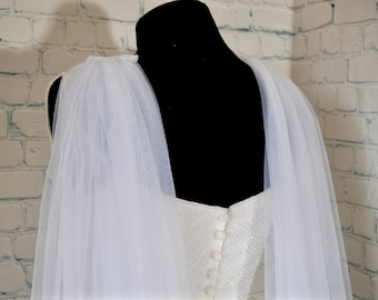 Wedding Wings Cape - White Veil, Bridal Spilt Cape Veil, Soft Tulle Simple White Wings, Alternative Veil for Bride