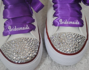 Cordones de zapatos personalizados de dama de honor, cordones de boda personalizados, cordones de boda, cordones de entrenador Converse, cordones de zapatos de novia, cinta de raso de boda