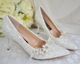 Stunning Princess White Sparkling Wedding Shoes