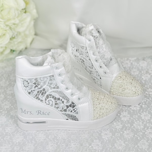 Wedding Shoes, Lace Wedding Wedge Trainer, Comfortable Sneakers Bride, Bridesmaid, Comfortable Bridal Pump image 2