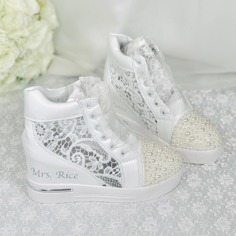 Wedding Shoes, Lace Wedding Wedge Trainer, Comfortable Sneakers Bride, Bridesmaid, Comfortable Bridal Pump image 2