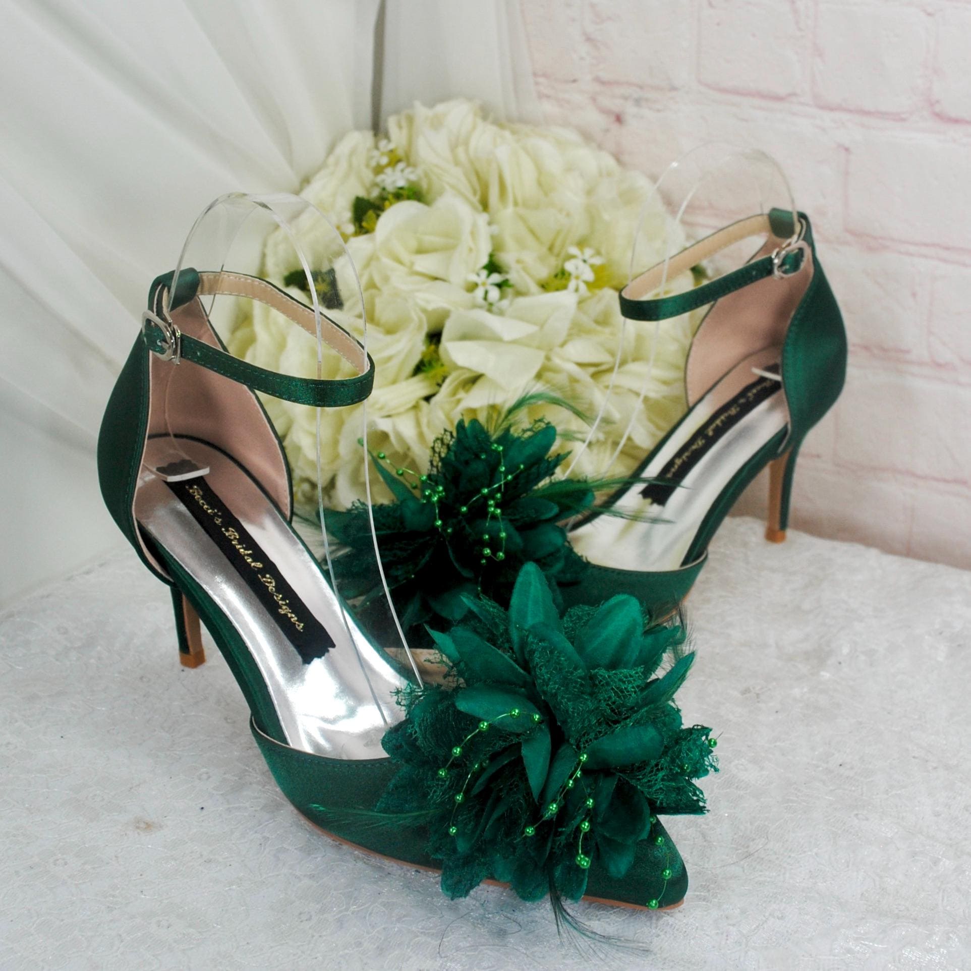 emerald green dress sandals Sandals, Clutch Bag& Fascinator Set: Handmade Wedding Guest Outfit wedding emerald green heels