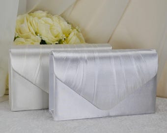 Satin Bridal Clutch Bag: Handmade Wedding Purse with Chain Strap