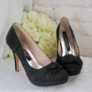 Black Satin Platform Heels: Handmade Stiletto Wedding Shoes