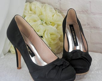 Black Satin Platform Heels: Handmade Stiletto Wedding Shoes