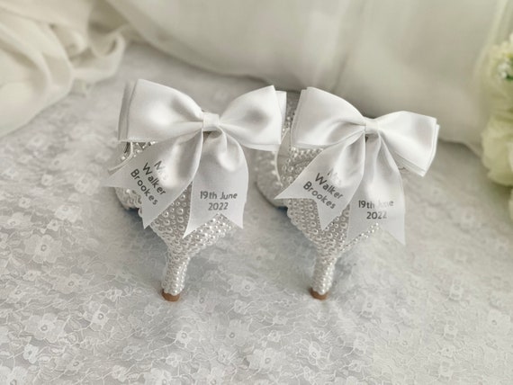 Personalized Bridal Shoe Clips: Satin Ribbon Bow, Wedding Accessory
