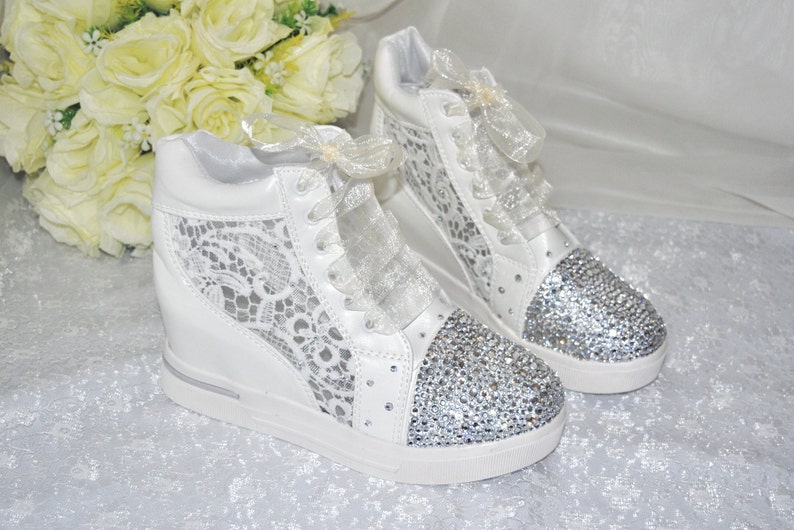 Wedding Shoes, Lace Wedding Wedge Trainer, Comfortable Sneakers Bride, Bridesmaid, Comfortable Bridal Pump image 5