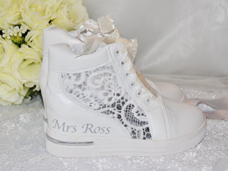 Wedding Shoes, Lace Wedding Wedge Trainer, Comfortable Sneakers Bride, Bridesmaid, Comfortable Bridal Pump image 8