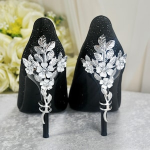 black and silver dress shoes for women Sole Bliss Women's High Heels - Sandals - Rachel: Black Suede & Silver Snake Print Leather US 5