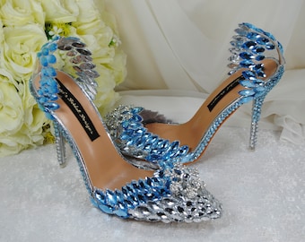 Buy Blue Crystal Elsa Costume Shoes: Handmade Bridal High Heels