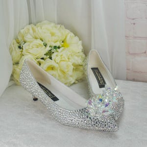 Crystal Bridal Kitten Heels: Handmade Satin Cinderella Wedding Shoes