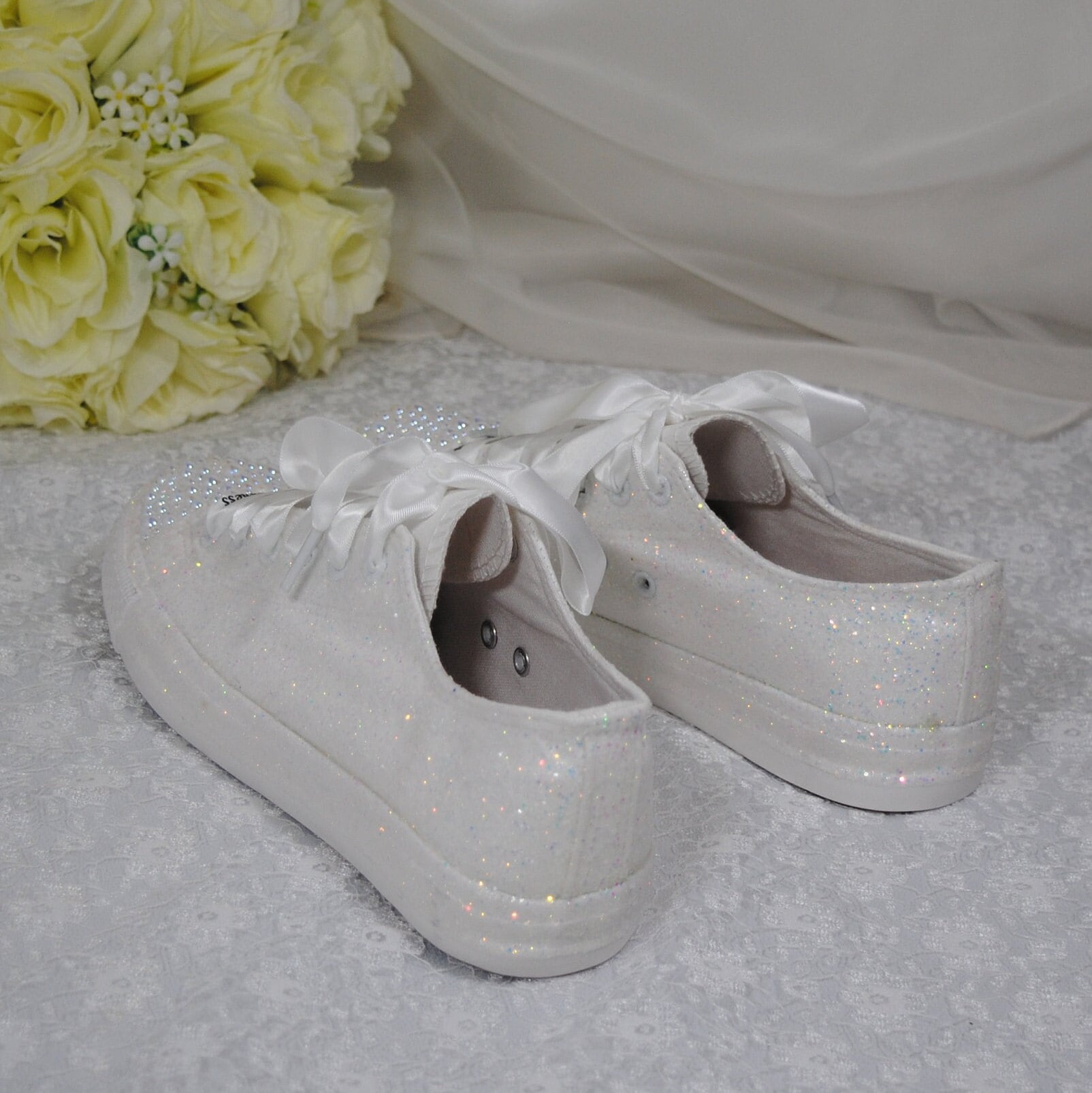 Beautiful White Glitter Bridal Shoes Flat Wedding Trainers / Etsy Canada
