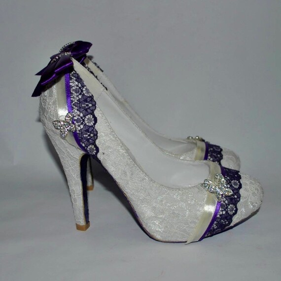Handmade Custom Ivory Lace Purple Butterfly Wedding Bridal Etsy