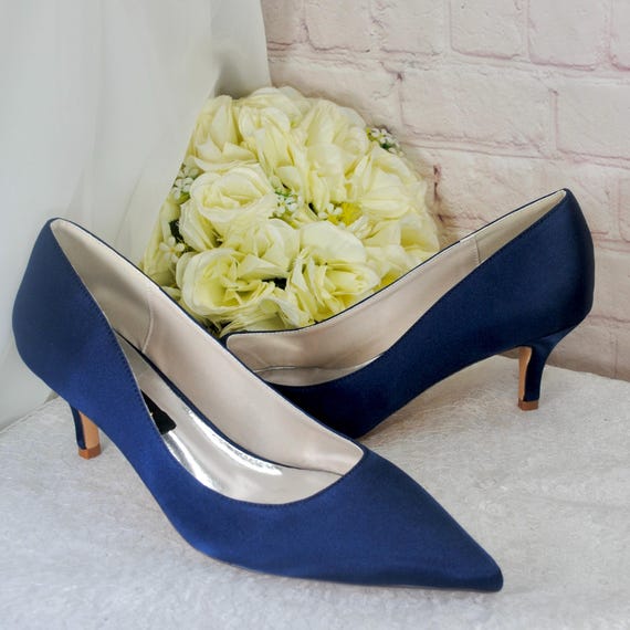 Navy Satin Kitten Heel Shoes: Elegant Wedding Guest Comfort