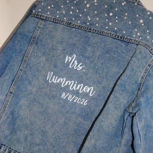 Personalized Pearl Denim Bridal Jacket: Bride to Be, Hen Party