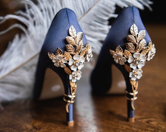 Blue and gold 2025 wedding shoes