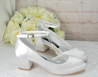 Bridal Block Heels: Low Heel Wedding Shoes with Ankle Strap