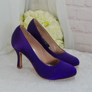 Handmade Purple Satin Bridal Shoes: Round Toe Heel, Wedding Party