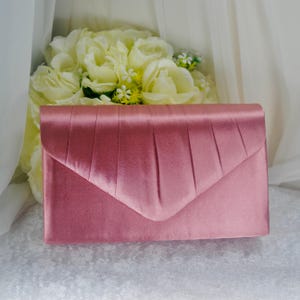 Dusky Pink Satin Clutch Bag: Handmade Bridal Evening Purse