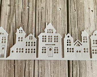 Skyline die cuts - Paper skyline die cut - White house scene - House scene - Paper card embellishments - card making supplies  - White scene