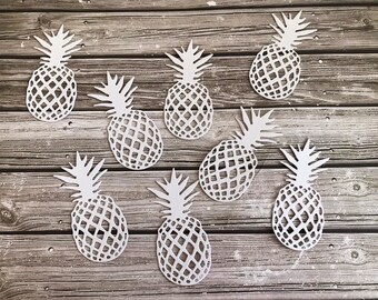 Paper pineapple die cuts - Paper pineapple cutouts - Paper pineapple - Paper die cut - White paper - Card stock leaves - pineapple