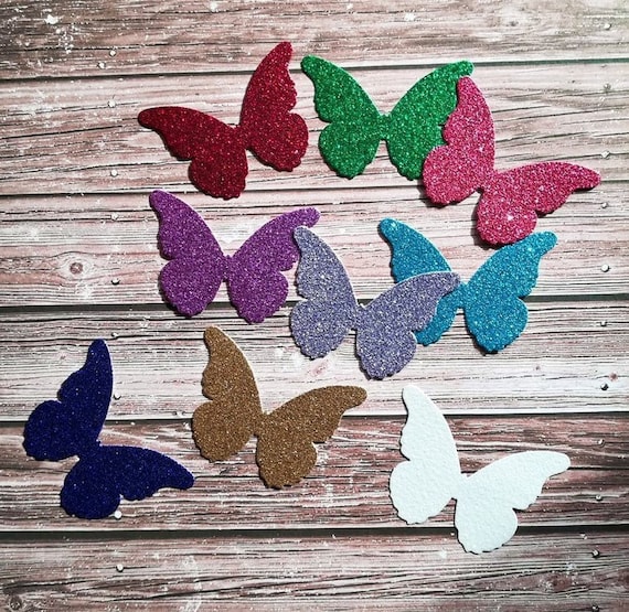 Set of 6 Glitter Butterflies DIE CUTS 3" H #4359 