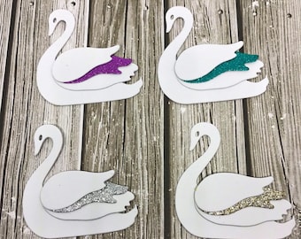 Paper swan - Swan die cut - Swan cutout - White swan - Swan with glitter wing - Glitter paper - White paper swan