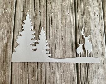 Skyline die cuts - Paper skyline die cut - White winter scene - Deer scene - Paper card embellishments - card making supplies  - White scene