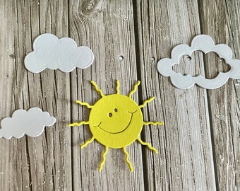 Paper clouds and sun die cuts - Paper clouds Cutouts - Paper cloud - Paper die cut - Sun die cut - Paper sun and clouds