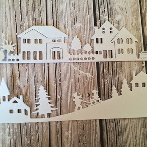 Fustelle Skyline - Fustelle Skyline della casa - Scena invernale bianca - Scena di cervo - Abbellimenti per biglietti di carta - Forniture per la creazione di biglietti - Scena bianca